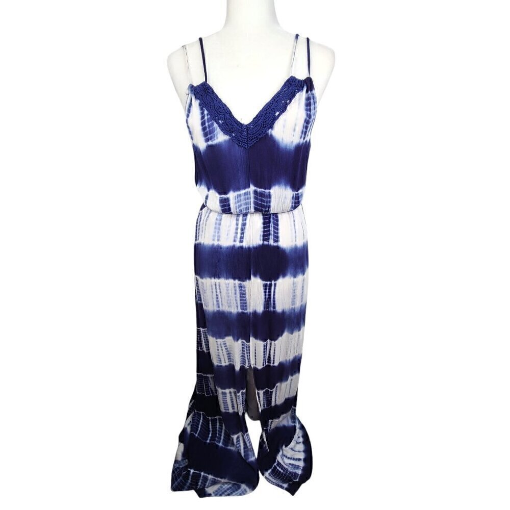 Flying Tomato Blue White Tie Dye Spaghetti Strap VNeck Maxi Dress Front Split